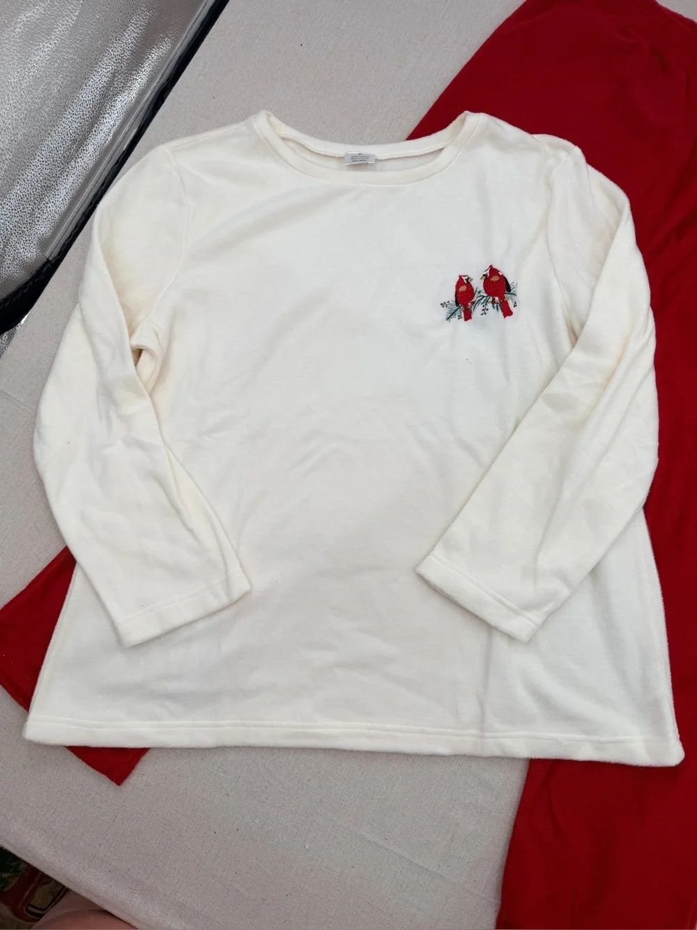 Two-Piece Red and Cream Pajama Set